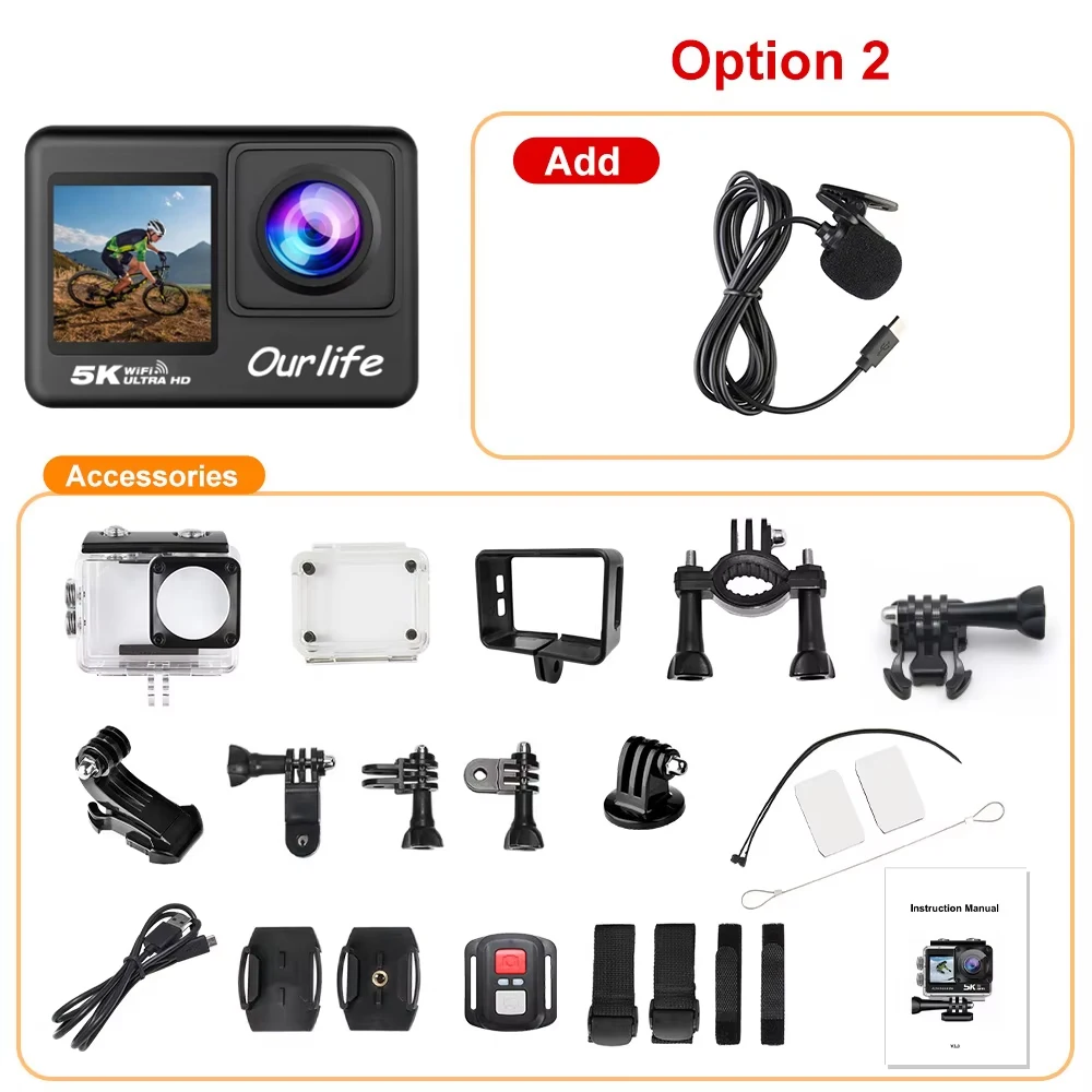 Caméra d'action 5K pas cher, Alternative GoPro 4K 60fps, Caméra moto étanche, Ourlife 5K WiFi, Caméra sport grand angle – Image 8