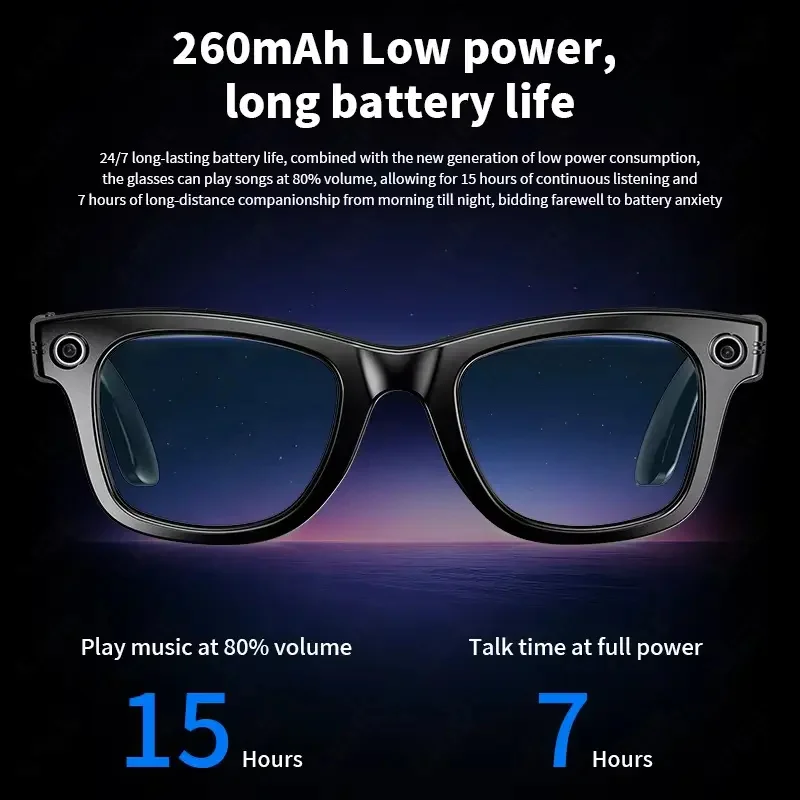 Lunettes caméra 8MP, Lunettes traducteur AI, Smart Glasses Bluetooth 2026, Lunettes de soleil connectées, Gadget voyage intelligent – Image 5