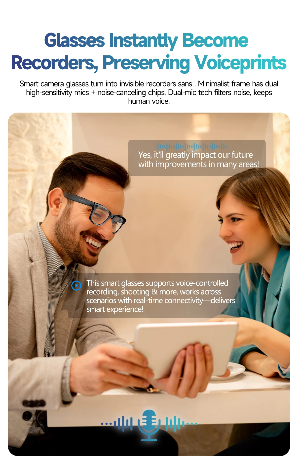 Lunettes caméra 8MP, Lunettes traducteur AI, Smart Glasses Bluetooth 2026, Lunettes de soleil connectées, Gadget voyage intelligent – Image 26