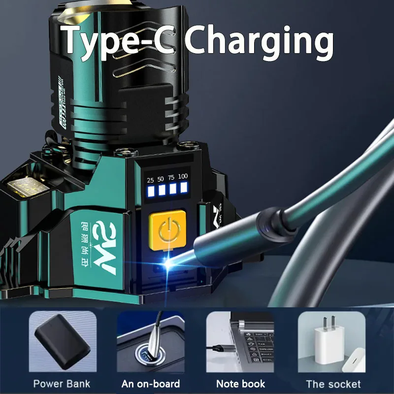 Lampe frontale puissante, Phare de pêche rechargeable, Phare LED 18650, Lampe frontale capteur mouvement, Éclairage COB haute puissance – Image 8