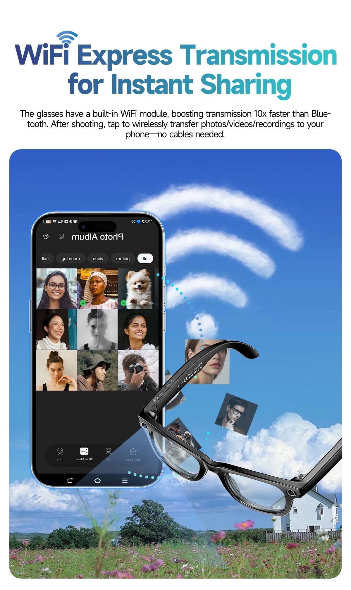 Lunettes caméra 8MP, Lunettes traducteur AI, Smart Glasses Bluetooth 2026, Lunettes de soleil connectées, Gadget voyage intelligent – Image 17