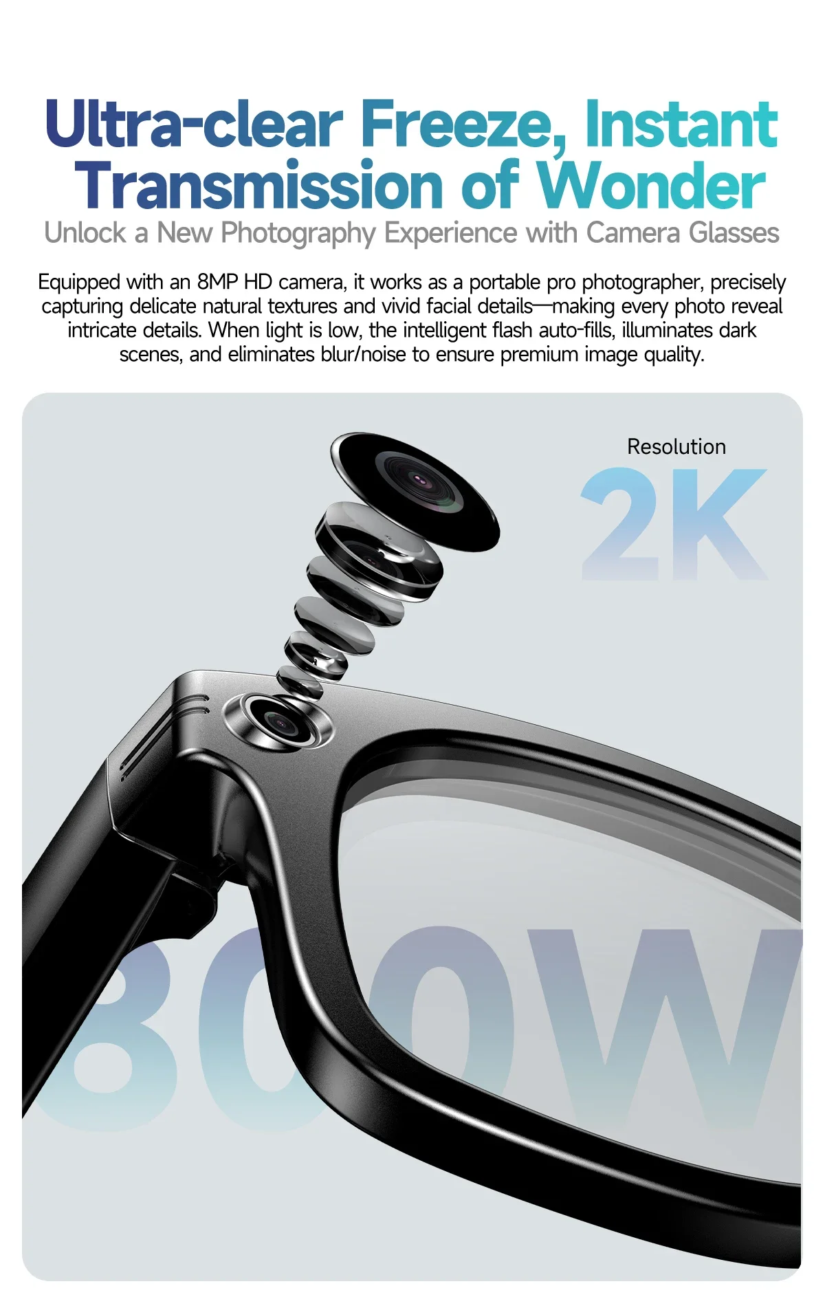 Lunettes caméra 8MP, Lunettes traducteur AI, Smart Glasses Bluetooth 2026, Lunettes de soleil connectées, Gadget voyage intelligent – Image 15