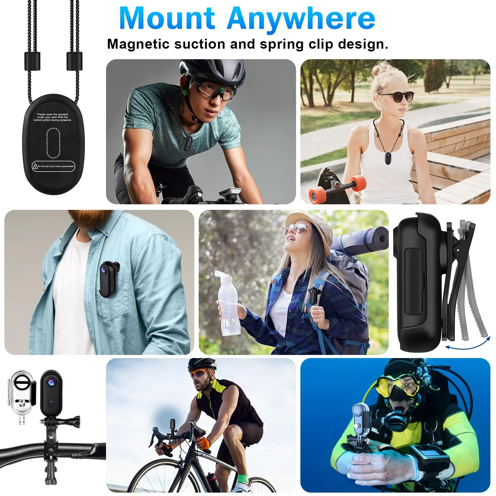 Caméra casque moto 4K, Dashcam vélo 1080P, Mini caméra action sport, Enregistreur vidéo cyclisme, Caméra corporelle police/sécurité – Image 5