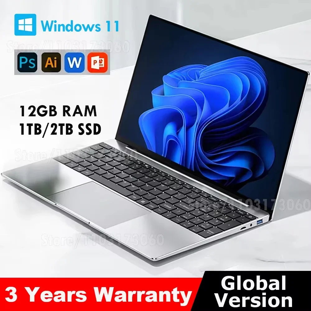 PC portable Windows 11 Pro, Laptop 12 Go RAM pas cher, Ordinateur portable étudiant 2026, PC bureautique rapide SSD, Laptop 15 pouces Full HD