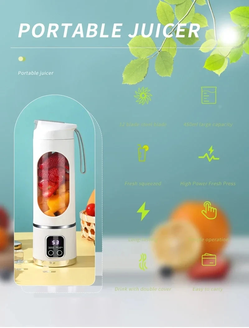 Mini presse-agrumes 2025, Blender portable glace pilée, Mixeur smoothie USB-C, Extracteur de jus affichage numérique, Cadeau bien-être 2026 – Image 11