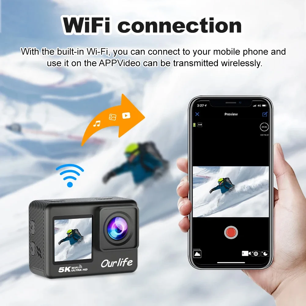 Caméra d'action 5K pas cher, Alternative GoPro 4K 60fps, Caméra moto étanche, Ourlife 5K WiFi, Caméra sport grand angle – Image 12