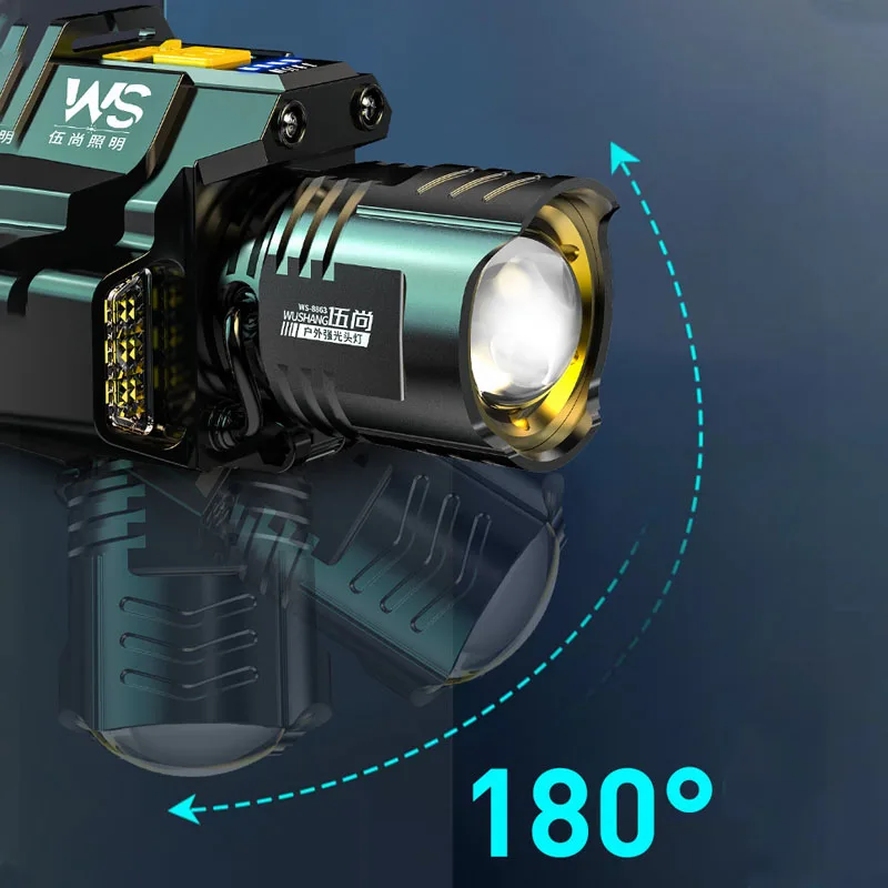 Lampe frontale puissante, Phare de pêche rechargeable, Phare LED 18650, Lampe frontale capteur mouvement, Éclairage COB haute puissance – Image 11