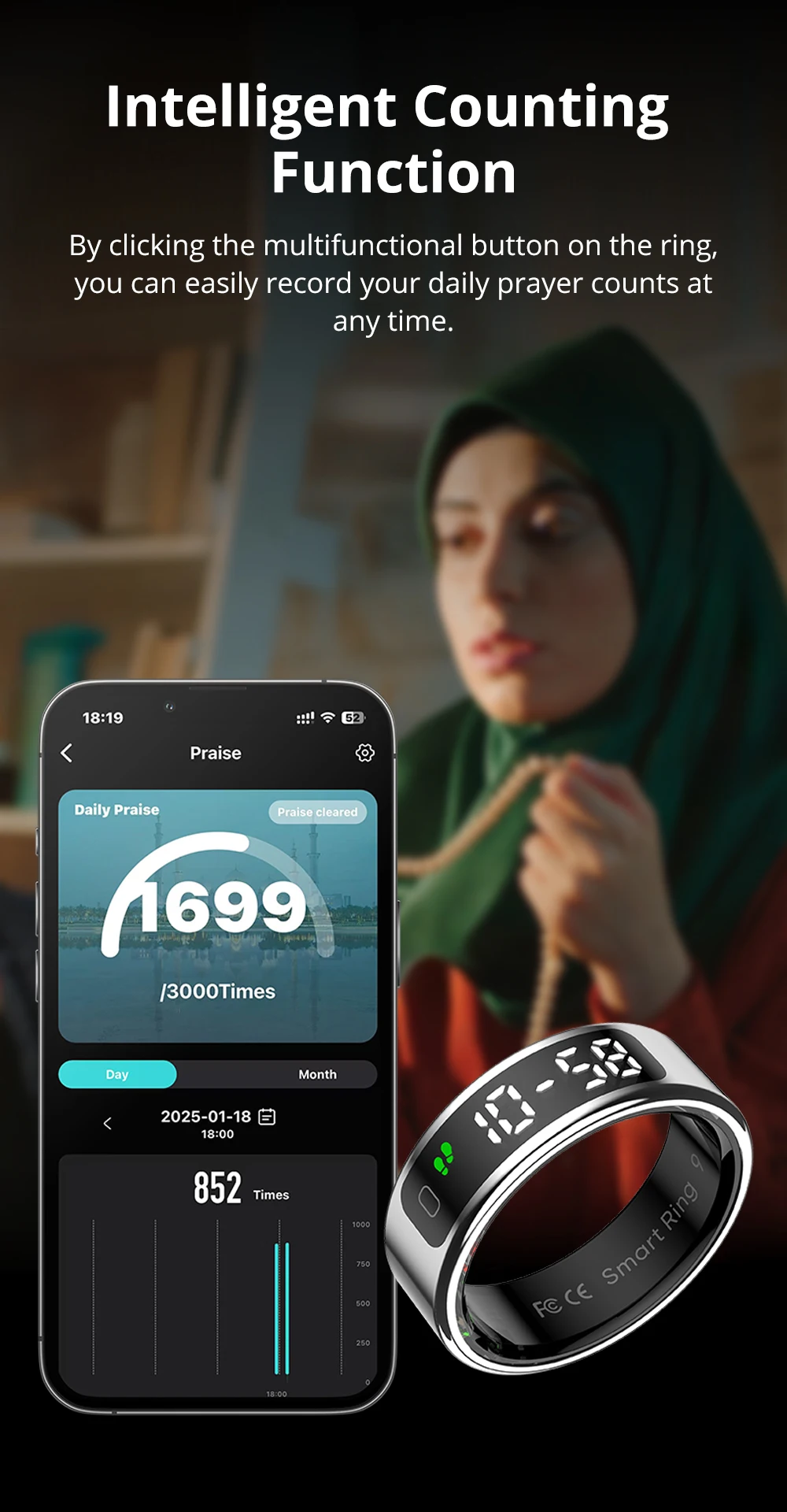 Bague connectée 2026, Smart Ring avec écran, COLMI R12 France, Suivi de santé bague, Alternative Oura Ring avec écran – Image 15