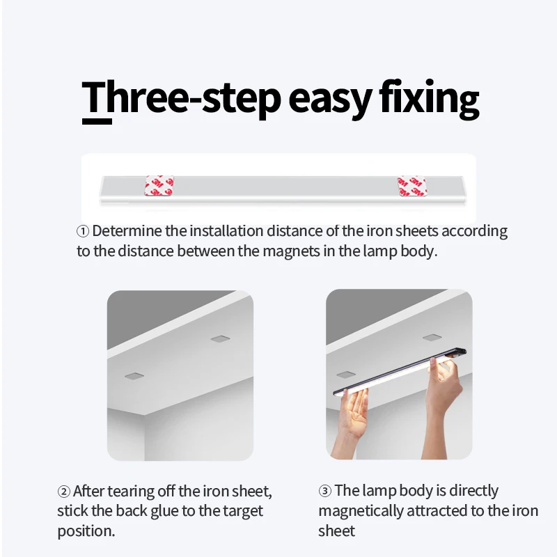 Lampe LED cuisine sans fil, Veilleuse détecteur de mouvement, Éclairage dressing rechargeable, Réglette LED magnétique, Éclairage sous placard USB – Image 25