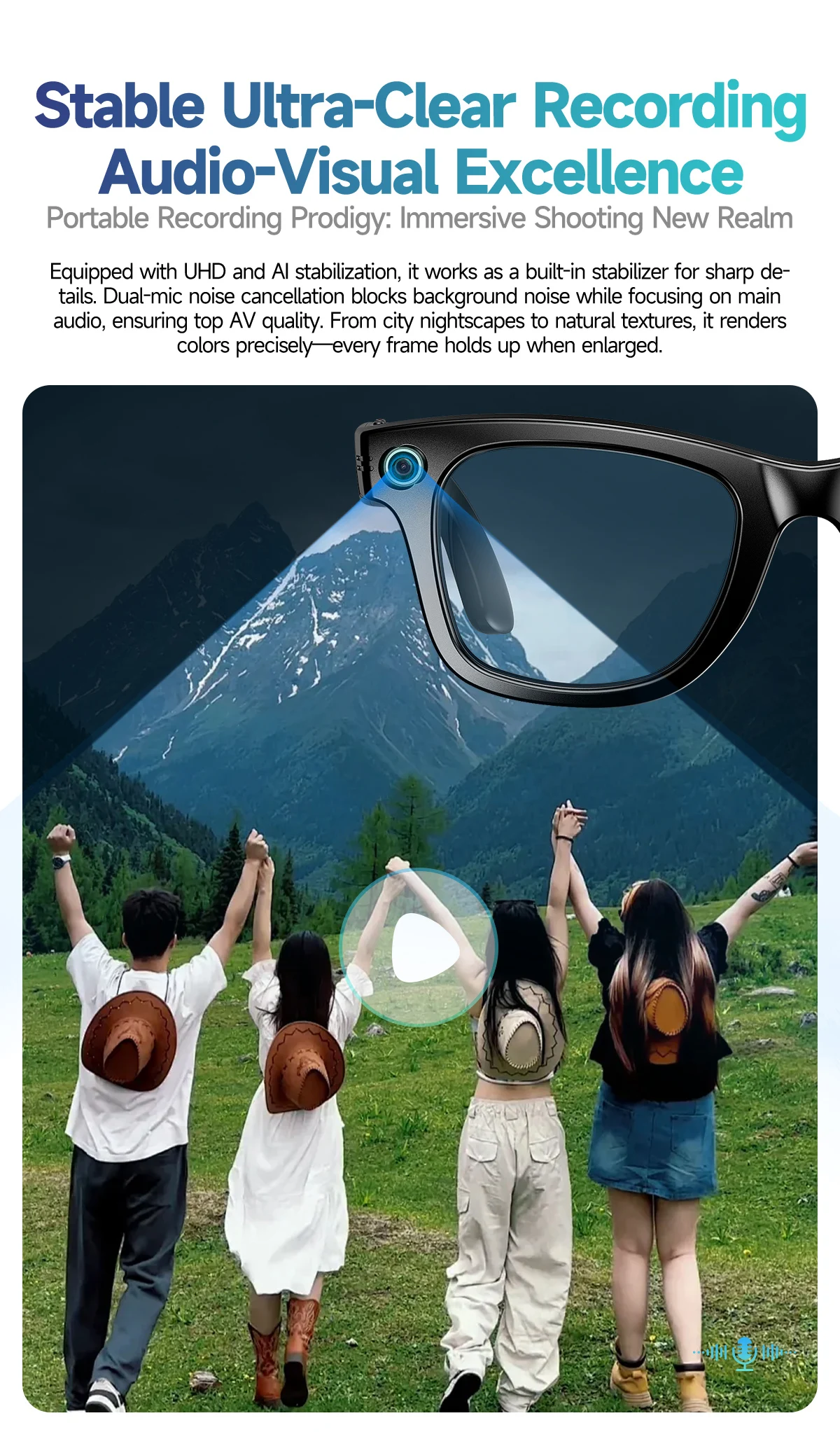 Lunettes caméra 8MP, Lunettes traducteur AI, Smart Glasses Bluetooth 2026, Lunettes de soleil connectées, Gadget voyage intelligent – Image 18