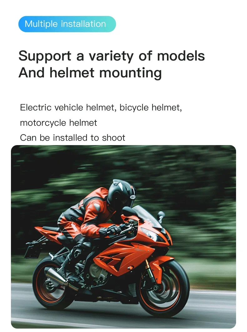 Caméra casque moto 4K, Dashcam vélo 1080P, Mini caméra action sport, Enregistreur vidéo cyclisme, Caméra corporelle police/sécurité – Image 17