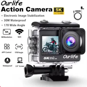 Ourlife 5K Action Camera 4K60FPS 2.0 Inch Touch Screen WiFi 170° Wide Angle 30M Waterproof Bicycle Motorcycles Sports Cameras