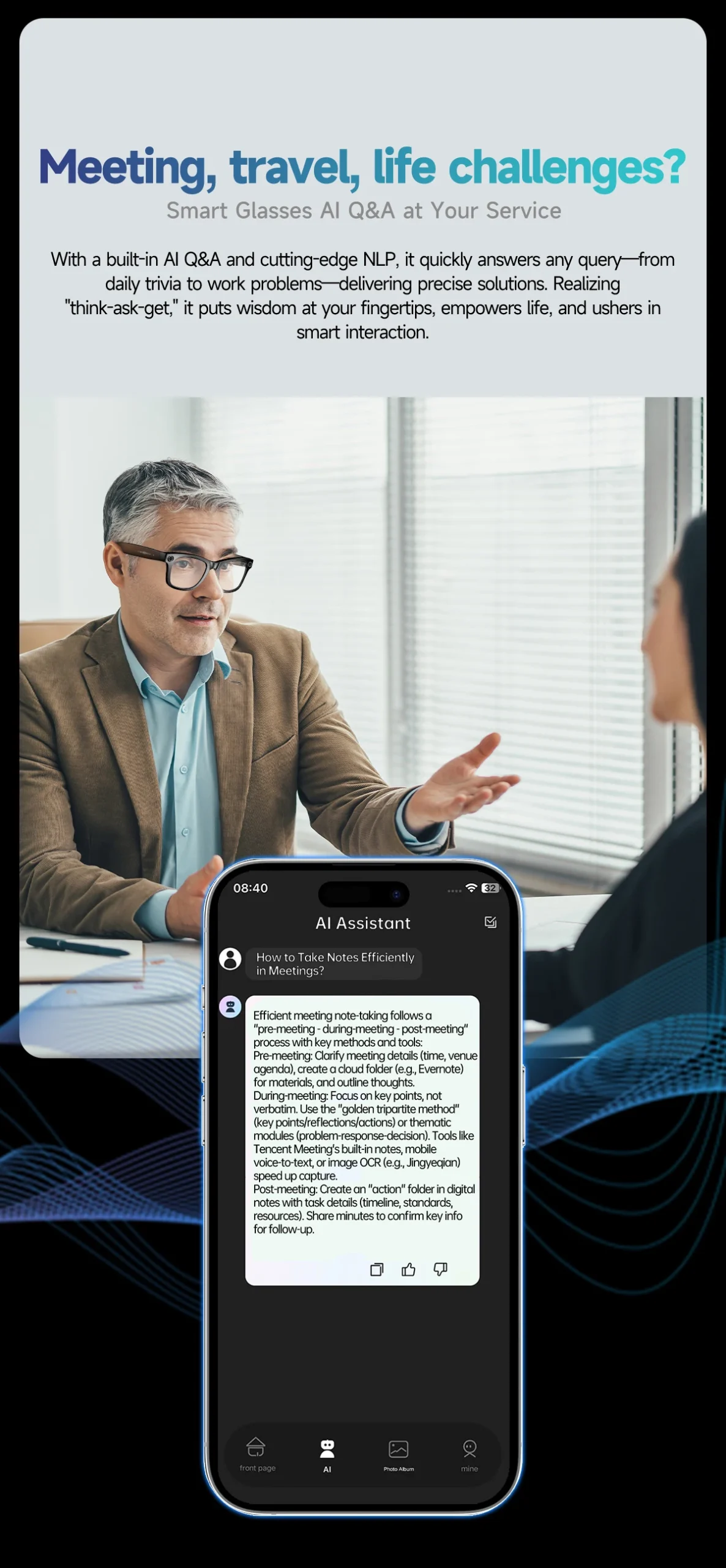 Lunettes caméra 8MP, Lunettes traducteur AI, Smart Glasses Bluetooth 2026, Lunettes de soleil connectées, Gadget voyage intelligent – Image 22