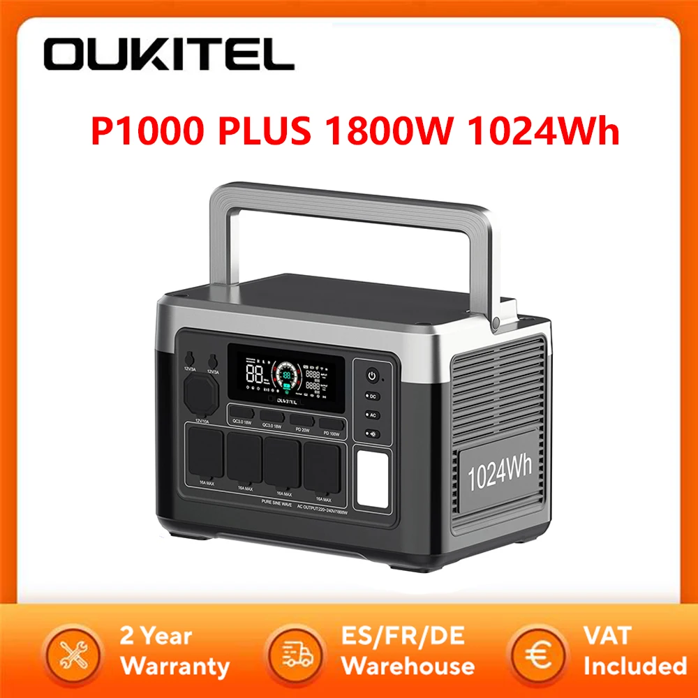 Oukitel P1000 Plus France, Batterie LiFePO4 1000Wh, Générateur solaire 1800W, Centrale électrique portable camping, Batterie de secours maison