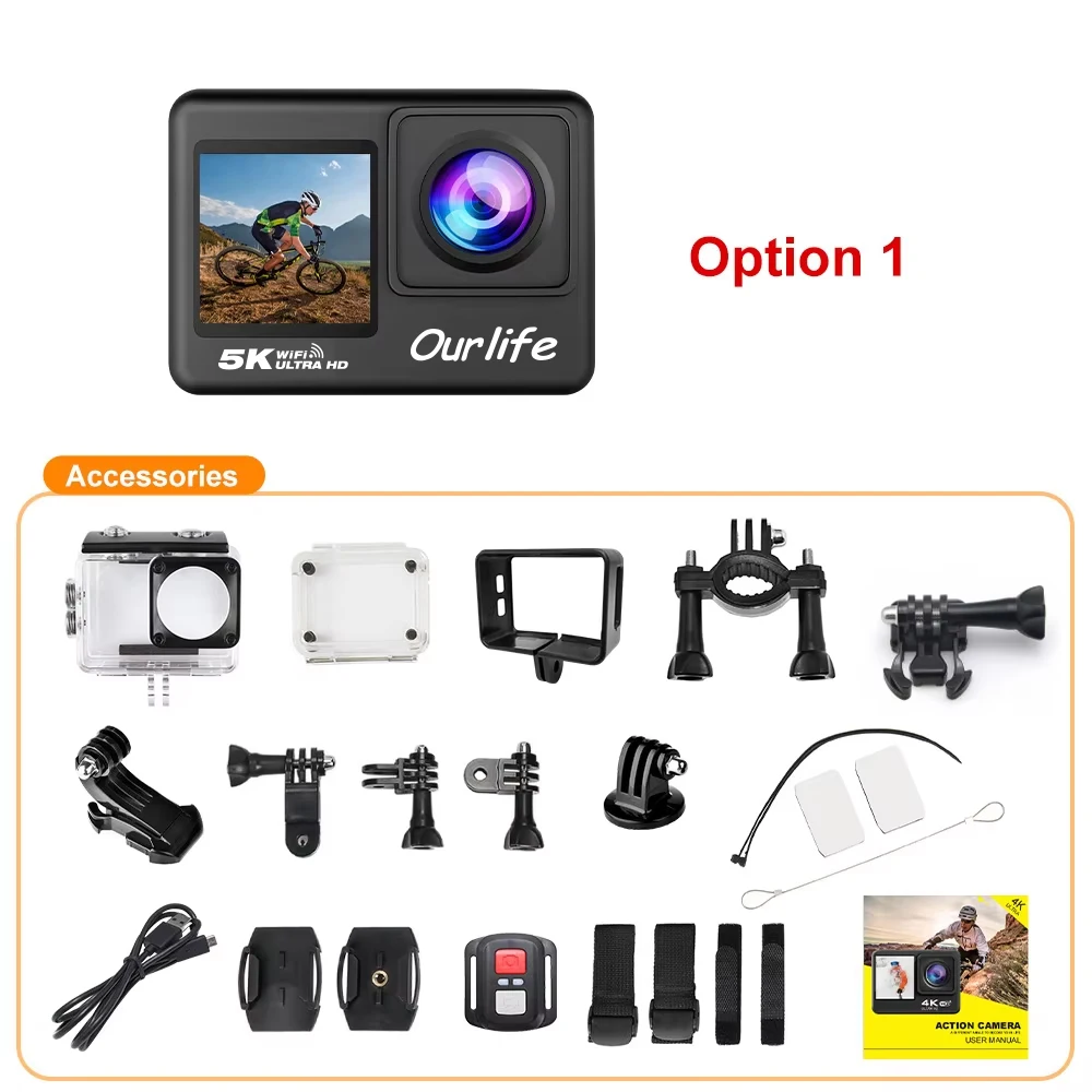 Caméra d'action 5K pas cher, Alternative GoPro 4K 60fps, Caméra moto étanche, Ourlife 5K WiFi, Caméra sport grand angle – Image 7