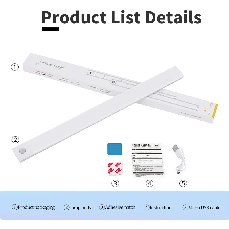 Lampe LED cuisine sans fil, Veilleuse détecteur de mouvement, Éclairage dressing rechargeable, Réglette LED magnétique, Éclairage sous placard USB – Image 26