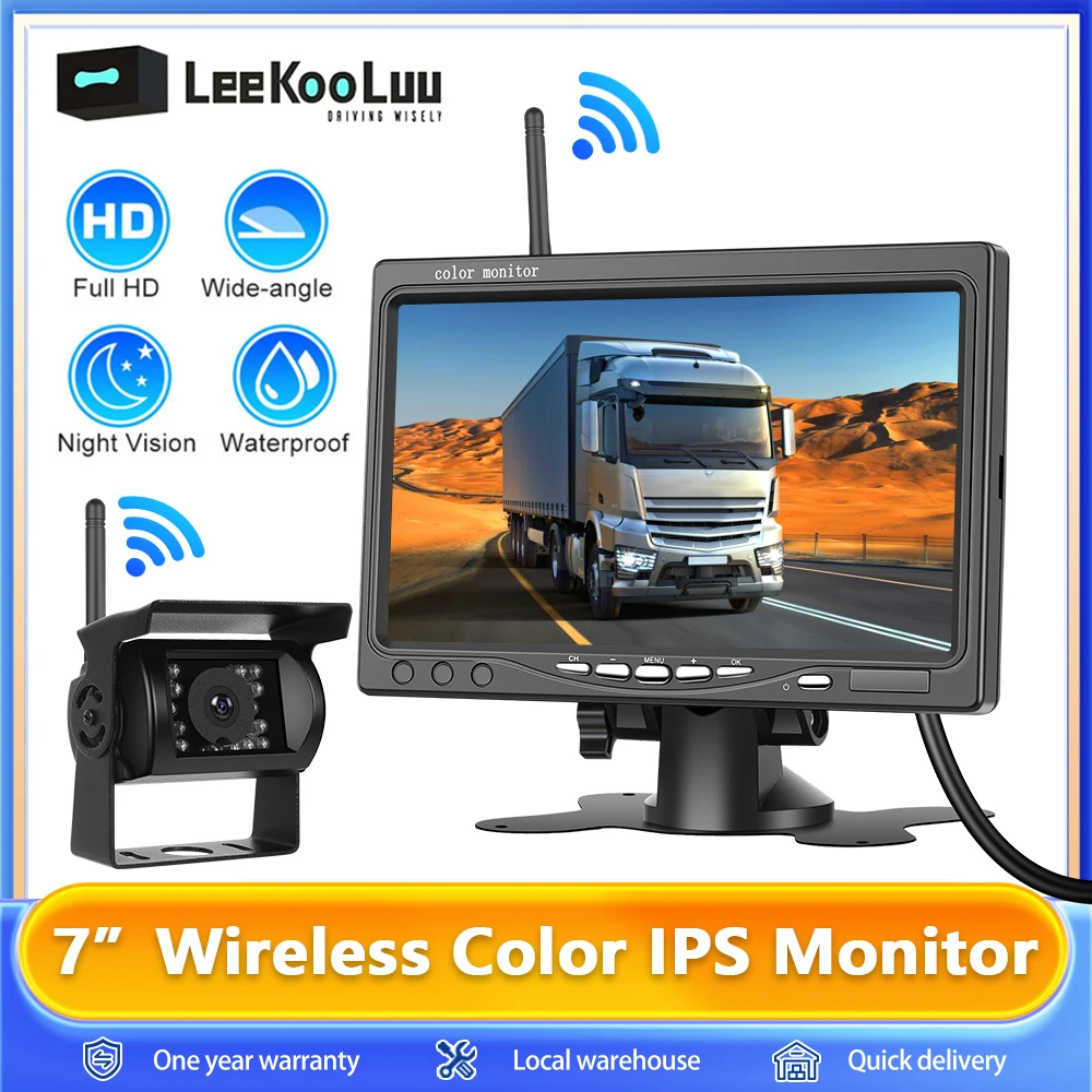 Caméra de recul sans fil camion, Système BSD angle mort, Caméra de recul camping-car, Écran IPS 7 pouces voiture, Leekooluu sans fil
