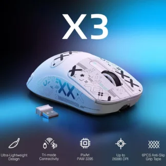 Souris Gaming Ultra-Légère Attack Shark X3 | 49g | Capteur PAW3395 26K DPI | Tri-Mode (2.4G/BT/USB)
