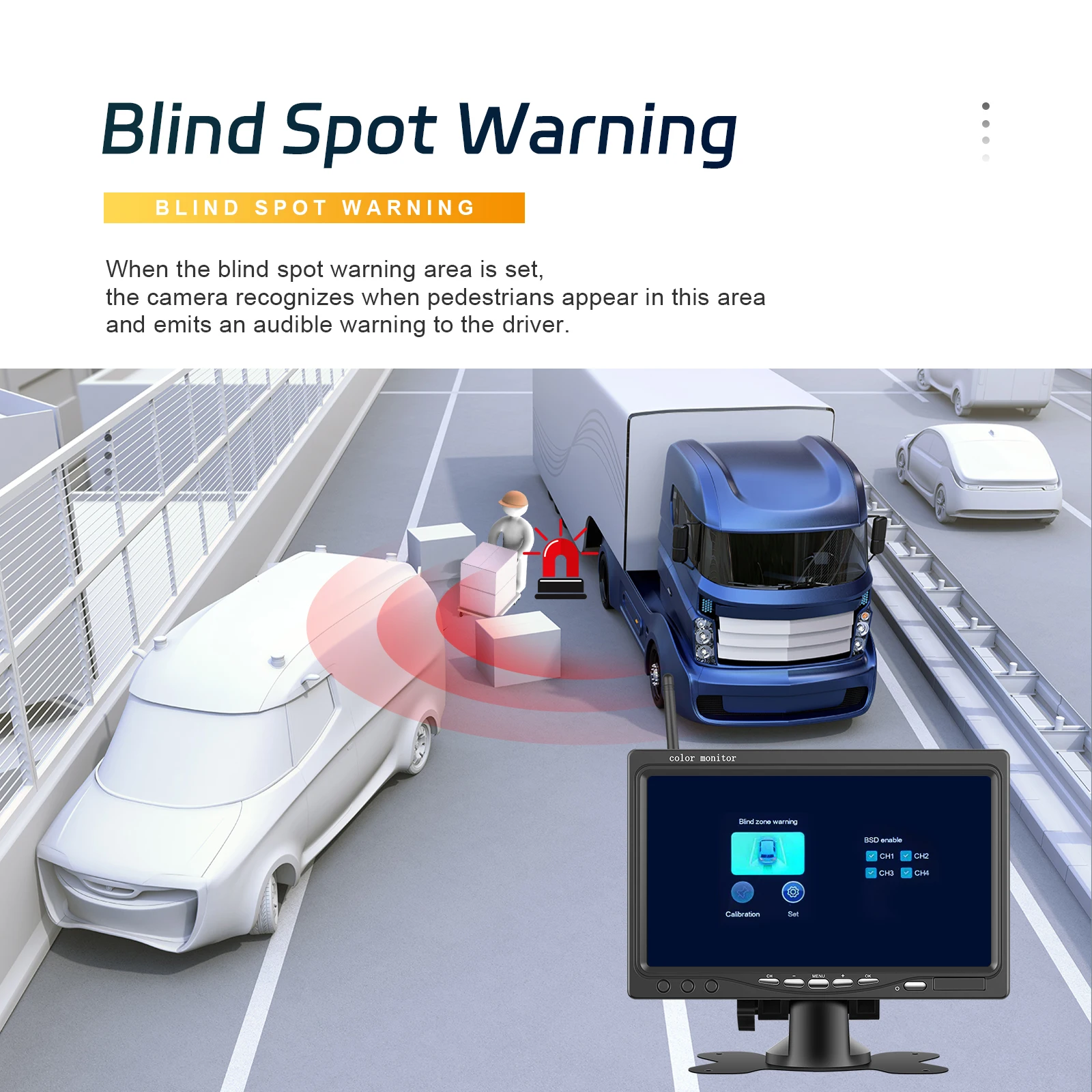 Caméra de recul sans fil camion, Système BSD angle mort, Caméra de recul camping-car, Écran IPS 7 pouces voiture, Leekooluu sans fil – Image 5