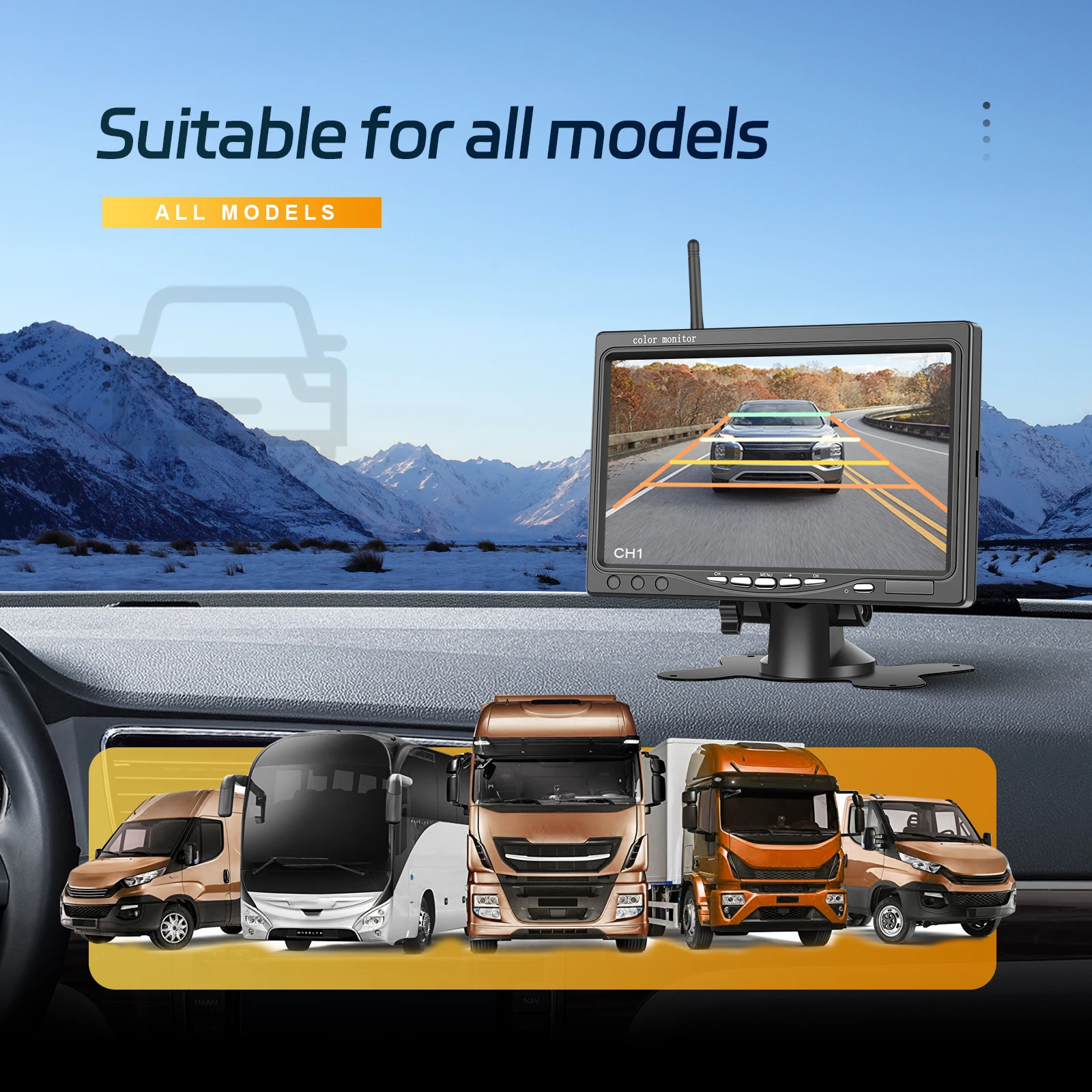 Caméra de recul sans fil camion, Système BSD angle mort, Caméra de recul camping-car, Écran IPS 7 pouces voiture, Leekooluu sans fil – Image 12