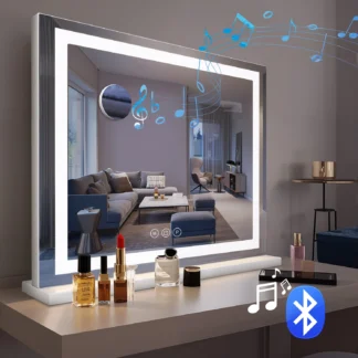 Miroir Hollywood Bluetooth, Miroir coiffeuse LED, Miroir maquillage avec port USB, Miroir salle de bain intelligent, Miroir cosmétique lumineux