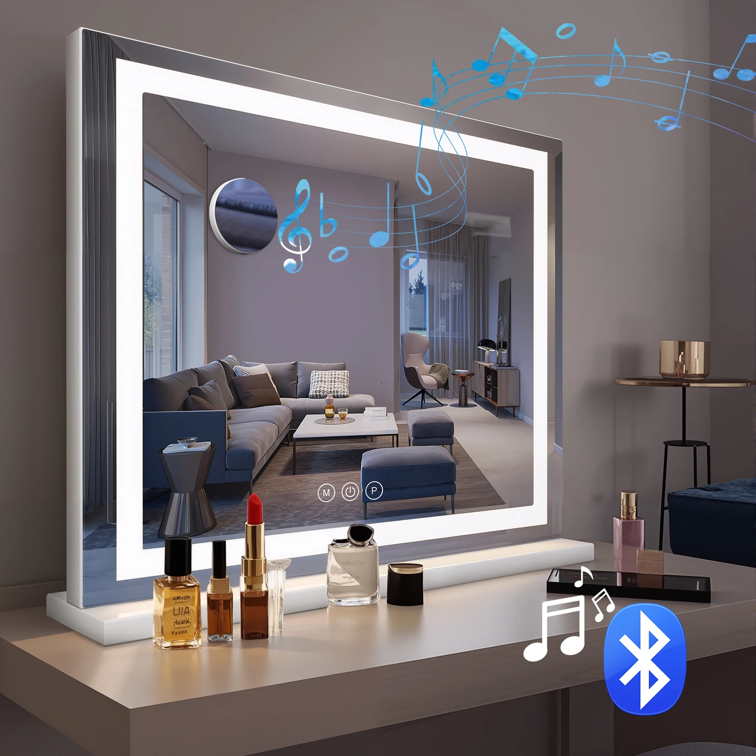 Miroir Hollywood Bluetooth, Miroir coiffeuse LED, Miroir maquillage avec port USB, Miroir salle de bain intelligent, Miroir cosmétique lumineux