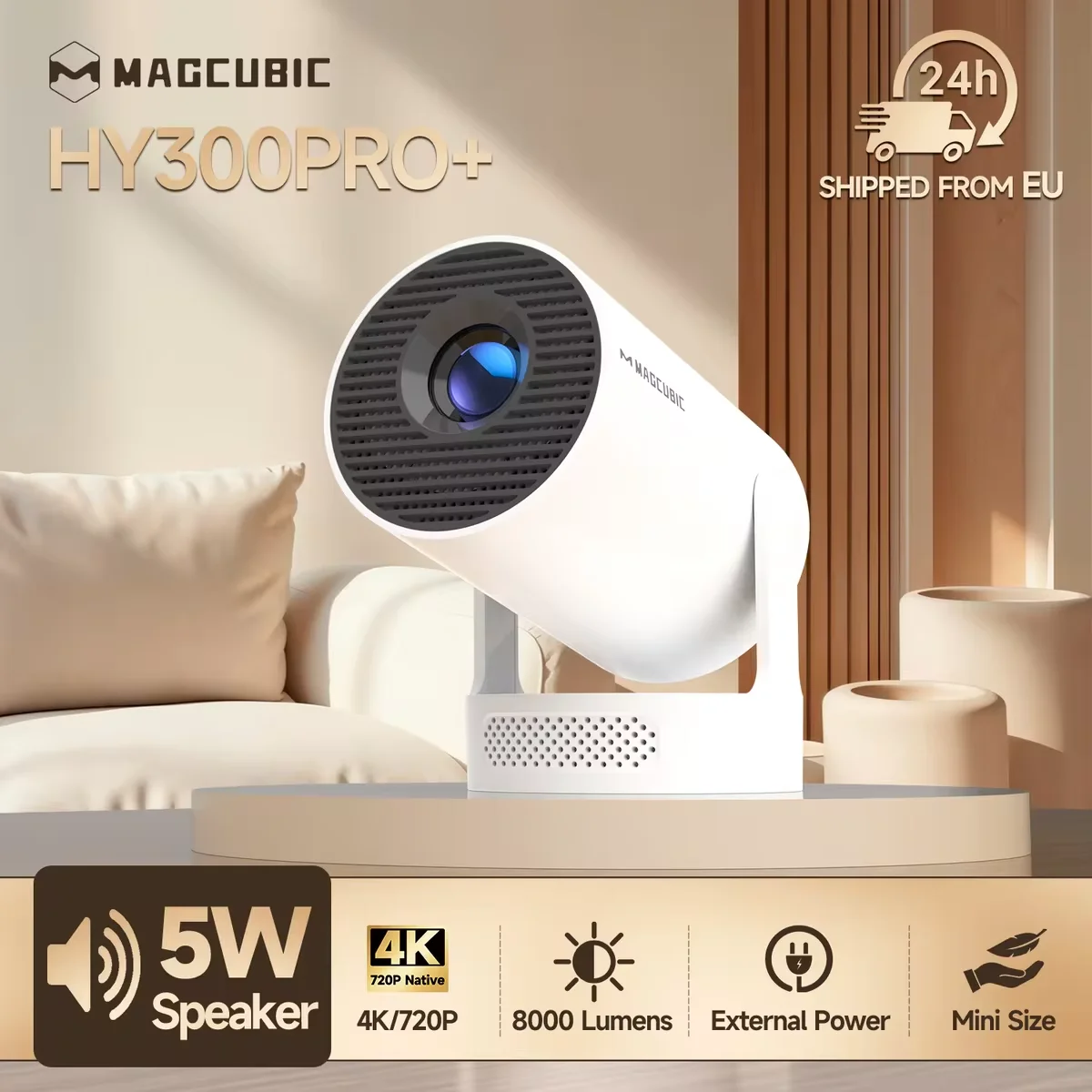 Magcubic HY300 Pro+, Projecteur 4K portable, Vidéoprojecteur Android 11 WiFi 6, Projecteur plafond, Cinéma extérieur portable